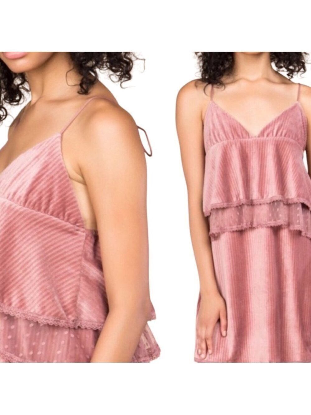POL Pink Velvet Cascading Ruffle Dress Size L